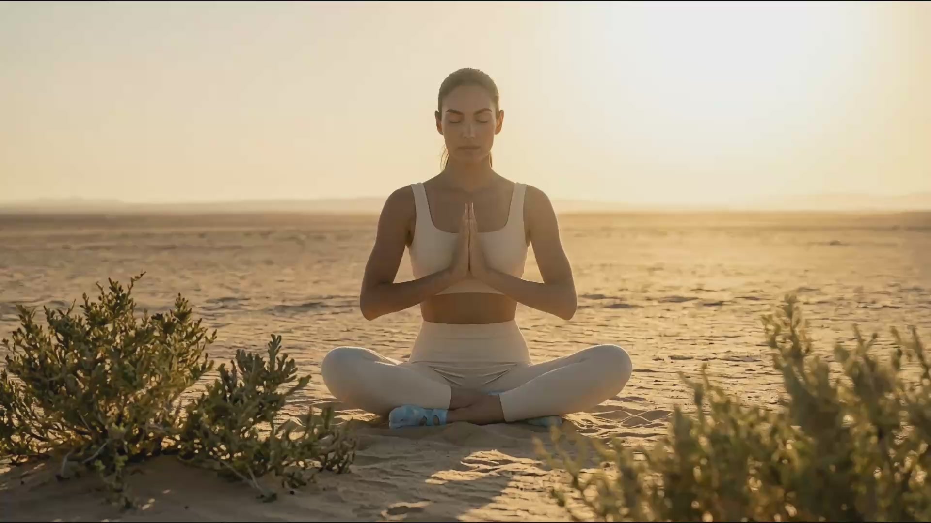 Load video: Mindful yoga movement in a vast desert landscape featuring premium tie-dye functional toe socks by YG Socks, demonstrating fluid control and secure traction on the sand.